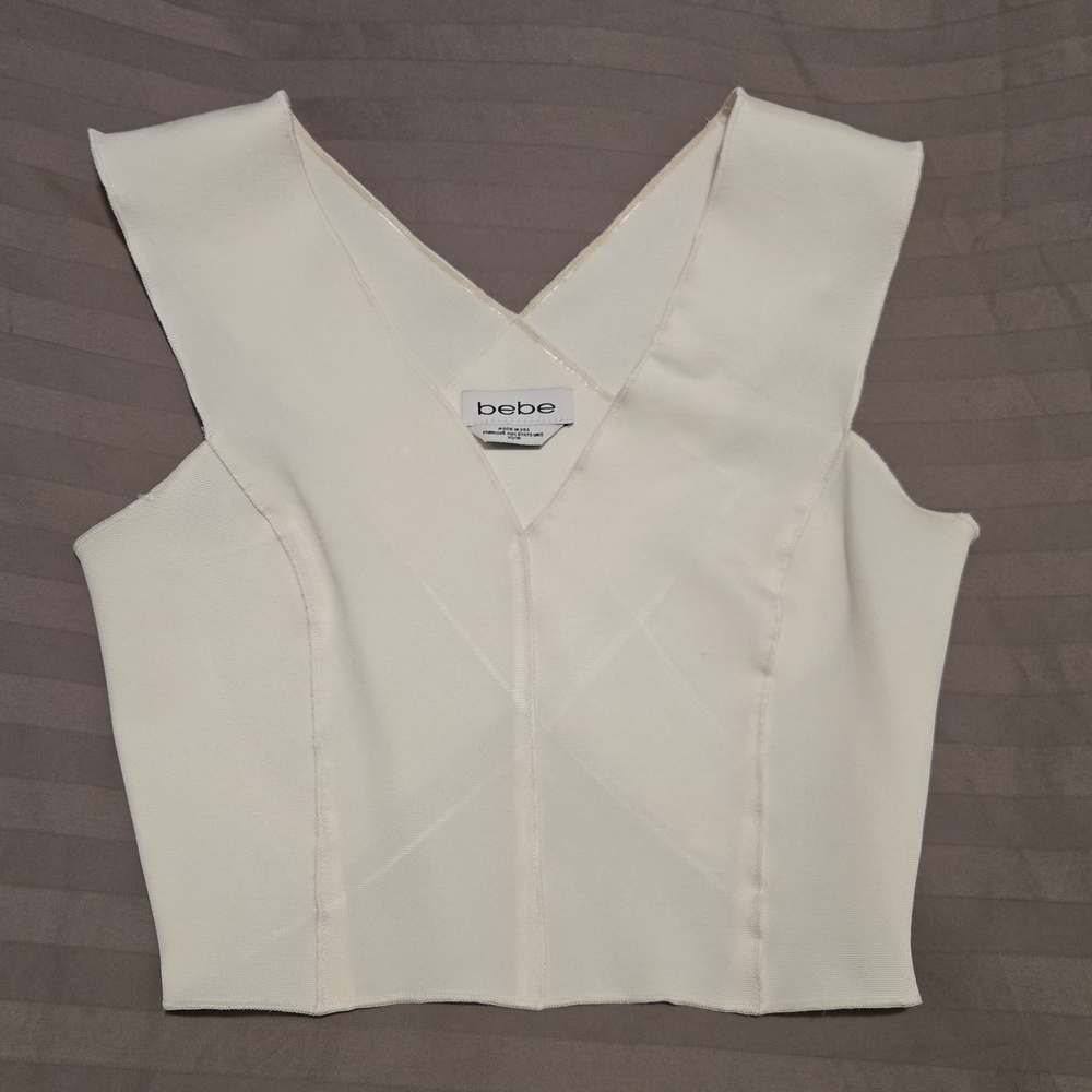 Y2K Vintage BEBE Off-White Banadage Crop Top. Size XS. - Picture 6 of 12